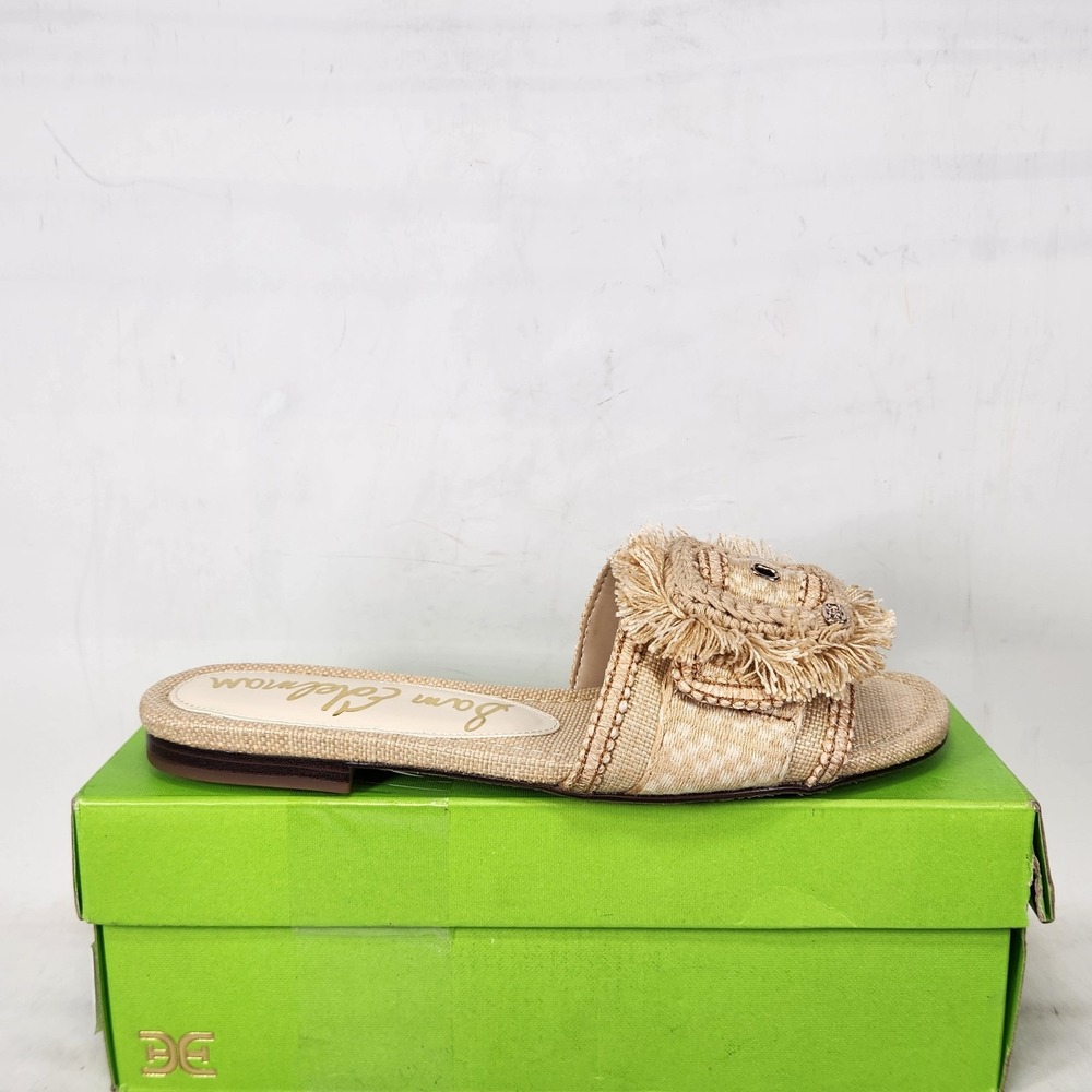 Sam Edelman Sandals Women Size 8.5 Sand Wve Bambi Playa Raffia Buckle Slide